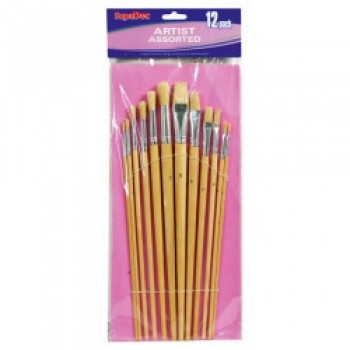 Wooden Handle Artist Brush Set - 12 Piece Wooden Handle Artist Brush Set - 12 Piece