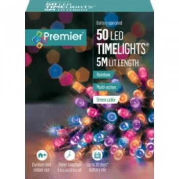 50 LED Multi Action Battery Operated TIMELIGHTS™ - Rainbow/Green Cable
